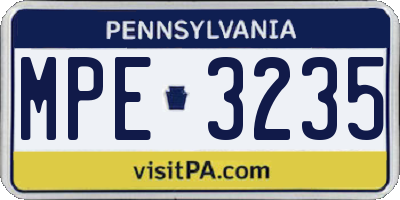 PA license plate MPE3235