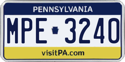 PA license plate MPE3240