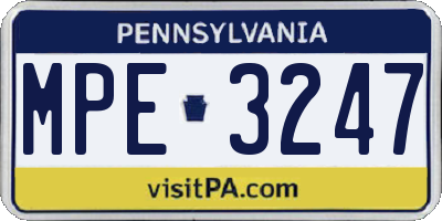 PA license plate MPE3247