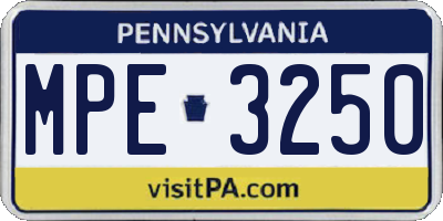 PA license plate MPE3250