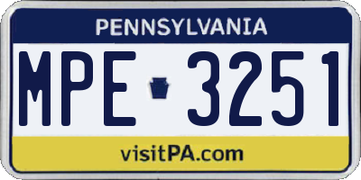 PA license plate MPE3251