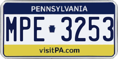 PA license plate MPE3253