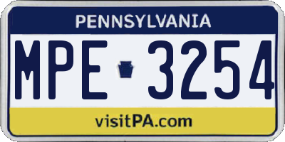 PA license plate MPE3254