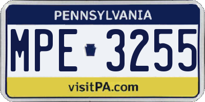 PA license plate MPE3255