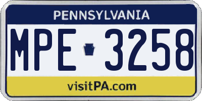 PA license plate MPE3258