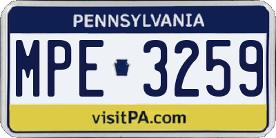 PA license plate MPE3259