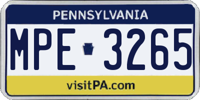 PA license plate MPE3265