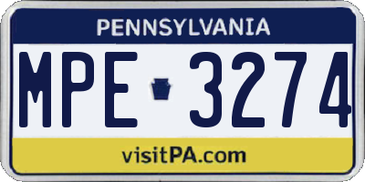 PA license plate MPE3274