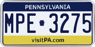 PA license plate MPE3275