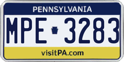 PA license plate MPE3283