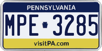 PA license plate MPE3285