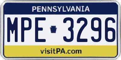 PA license plate MPE3296