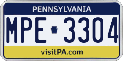 PA license plate MPE3304