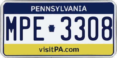 PA license plate MPE3308