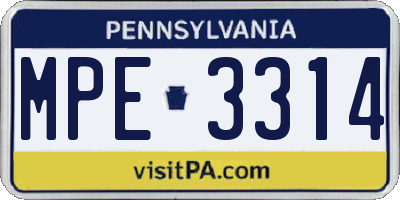 PA license plate MPE3314