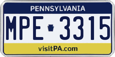 PA license plate MPE3315