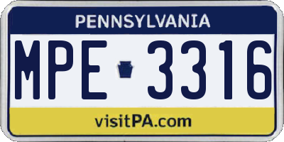 PA license plate MPE3316