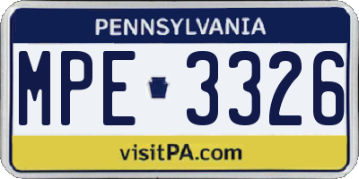 PA license plate MPE3326