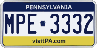 PA license plate MPE3332