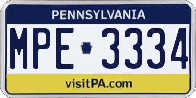 PA license plate MPE3334