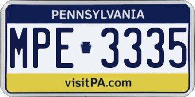 PA license plate MPE3335