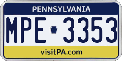 PA license plate MPE3353