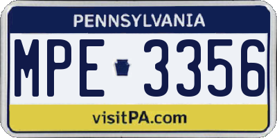 PA license plate MPE3356