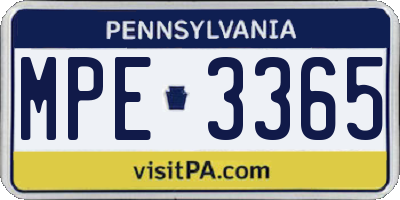 PA license plate MPE3365