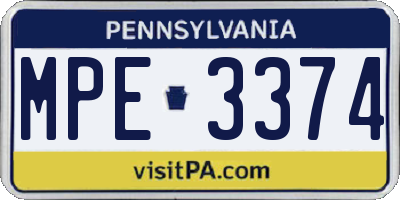 PA license plate MPE3374