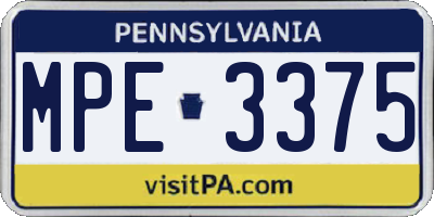PA license plate MPE3375