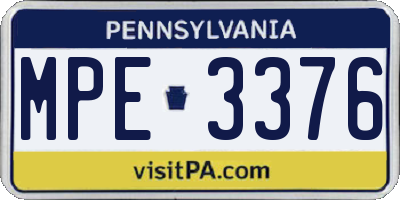 PA license plate MPE3376