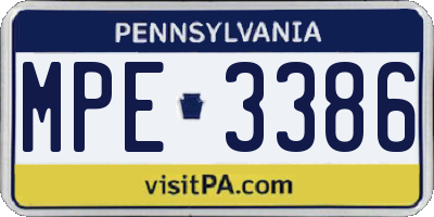 PA license plate MPE3386