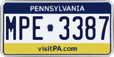 PA license plate MPE3387