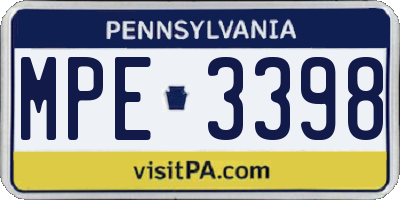 PA license plate MPE3398