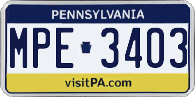 PA license plate MPE3403