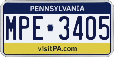 PA license plate MPE3405