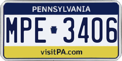 PA license plate MPE3406
