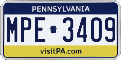 PA license plate MPE3409