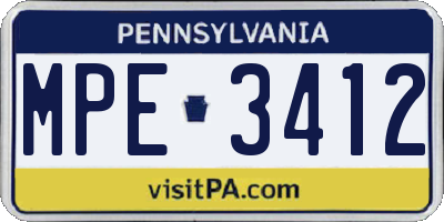PA license plate MPE3412