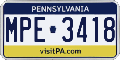 PA license plate MPE3418