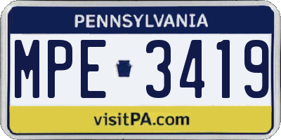PA license plate MPE3419