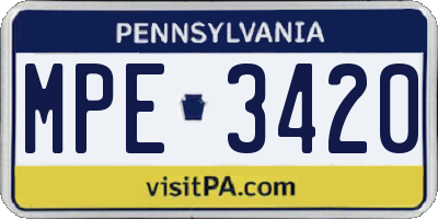 PA license plate MPE3420
