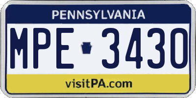 PA license plate MPE3430