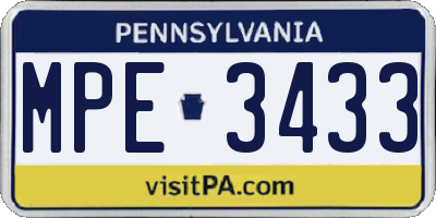 PA license plate MPE3433