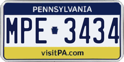 PA license plate MPE3434