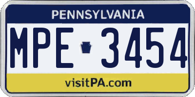 PA license plate MPE3454