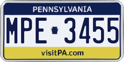 PA license plate MPE3455