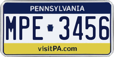 PA license plate MPE3456