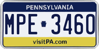 PA license plate MPE3460