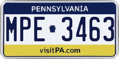 PA license plate MPE3463